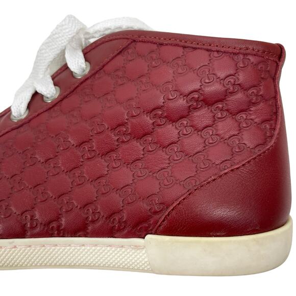 GUCCI Microguccissim Red Leather High Top Sneakers Lace Up Size 36 - Picture 4 of 11